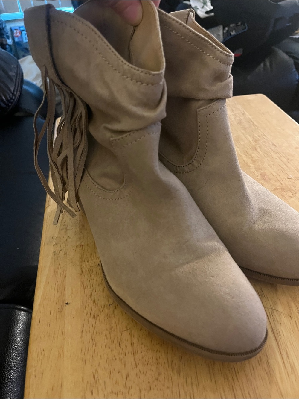 Fringe Taupe Suede Ankle Booties